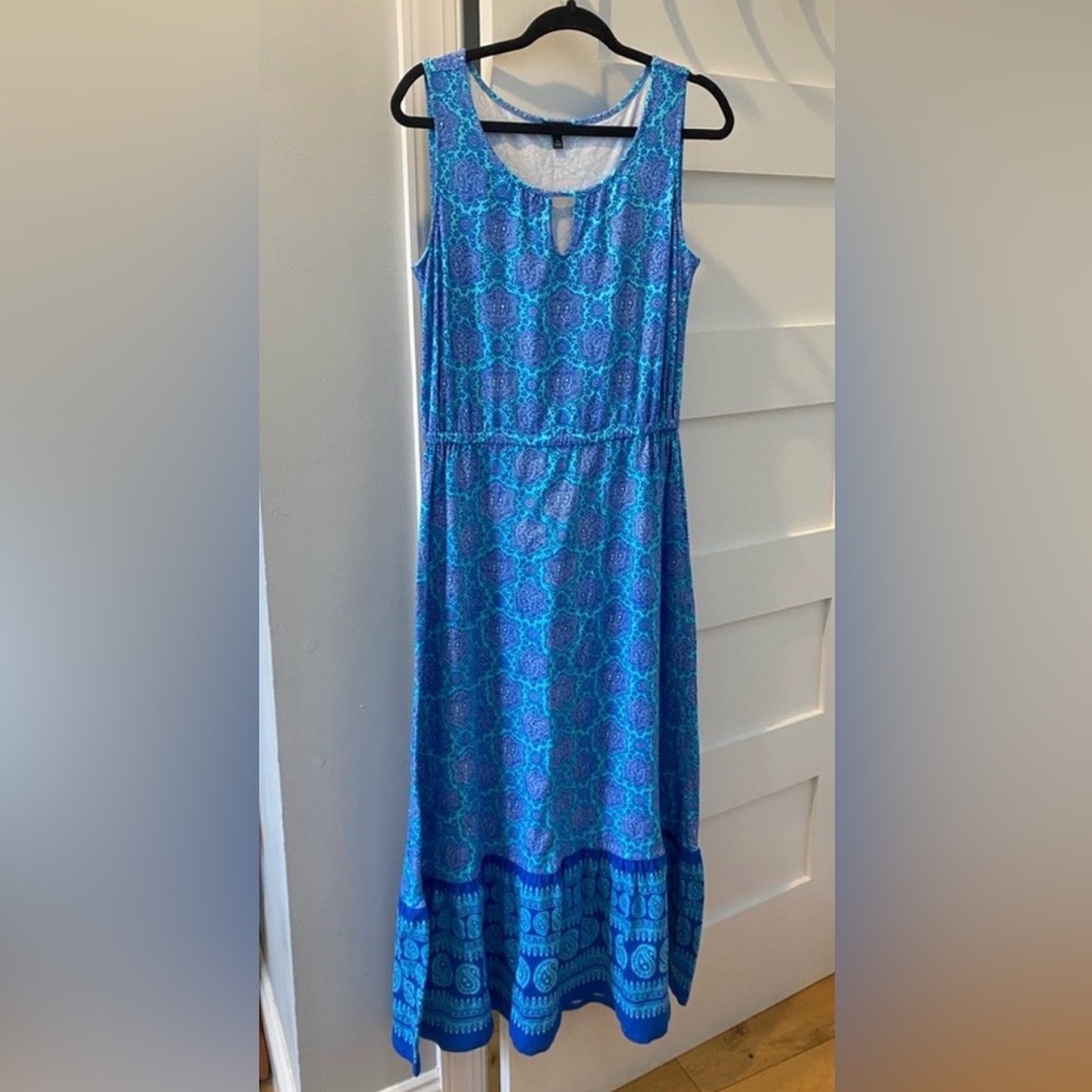 Talbots Vibrant Blue Patterned Maxi Dress - Picture 2 of 6